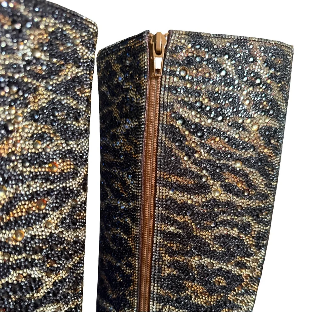 Betsey Johnson NWT Stunning Leopard Print Rhinestone Embellished Boots (SH278) - Picture 3 of 11